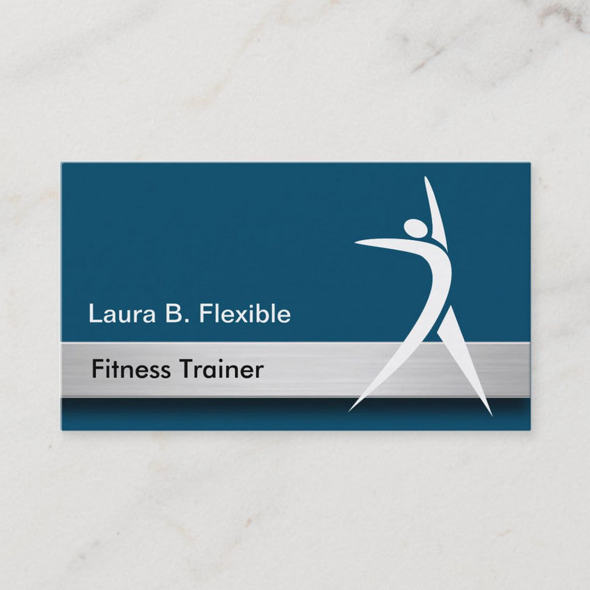 Simple Modern Blue and Silver Fitness Training Business Cards
