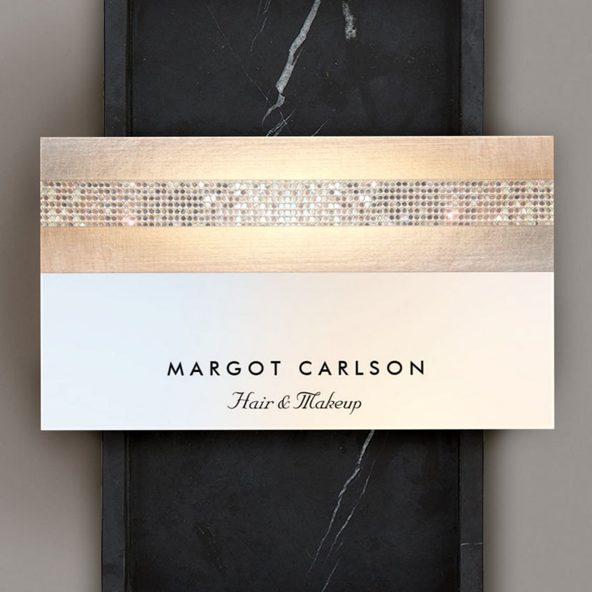 Fun Modern Silver Sequin Stripe Gold Beauty Salon Business Cards