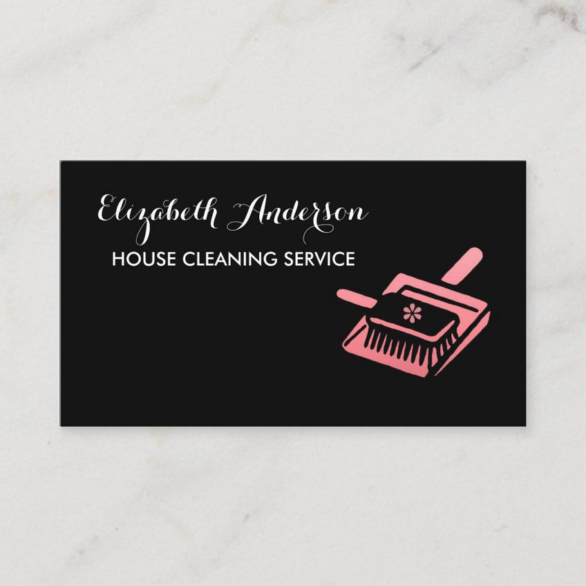 Girly Broom and Dustpan Pink and Black House Cleaning Service Business Cards