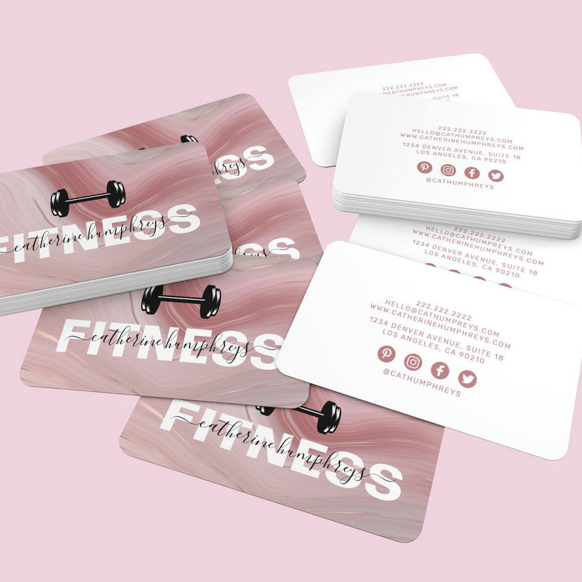 Girly Mauve Pink Fitness Trainer Social Media Business Cards