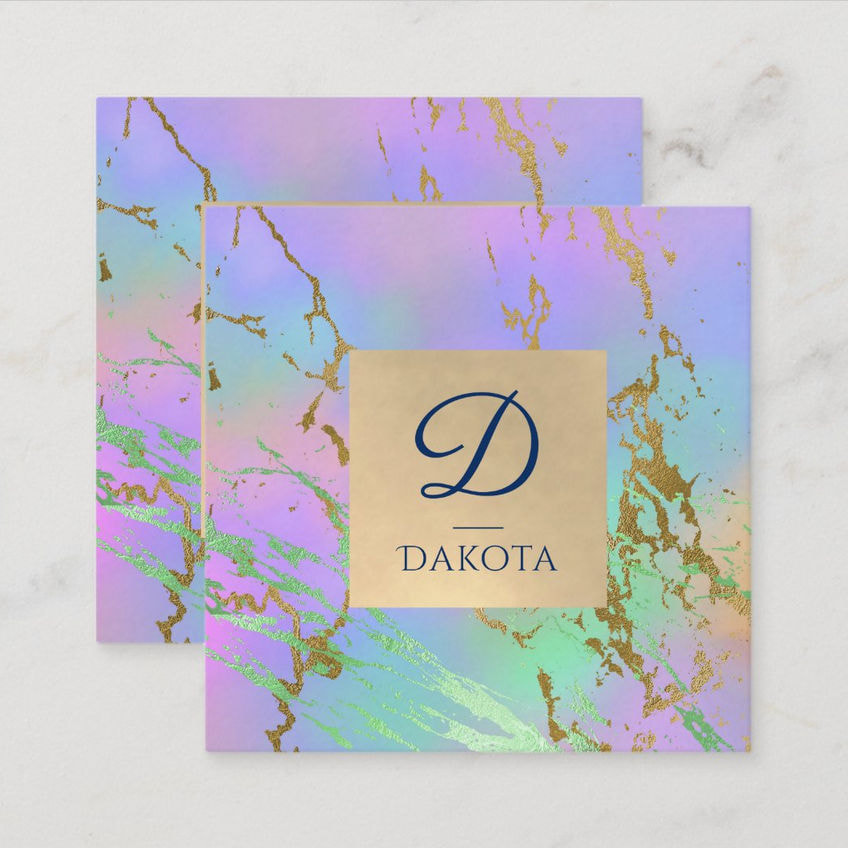 Girly Glam Marble Trendy Pastel Ombre With  Gold Monogram Business Cards