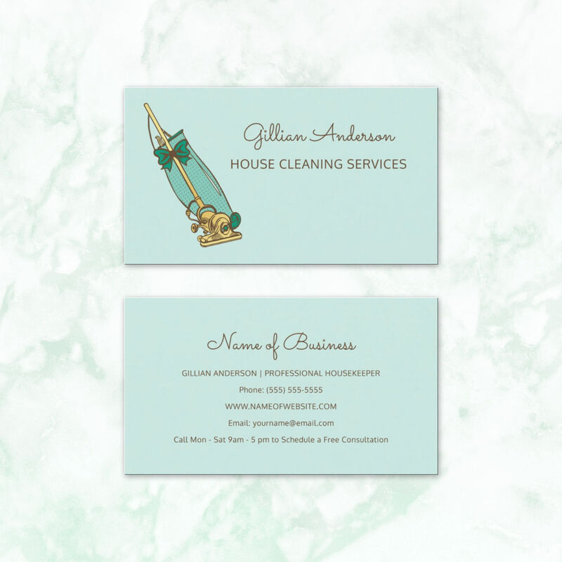 Girly Green Vacuum Cleaner House Cleaning Services Business Cards