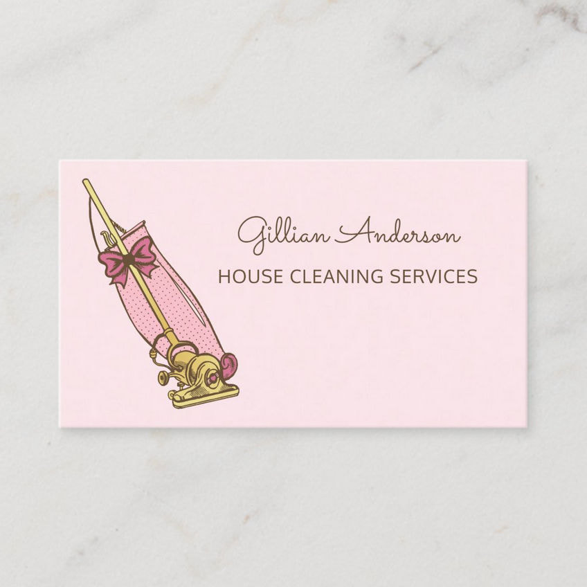 Girly Pink Vacuum Cleaner House Cleaning Services Business Cards