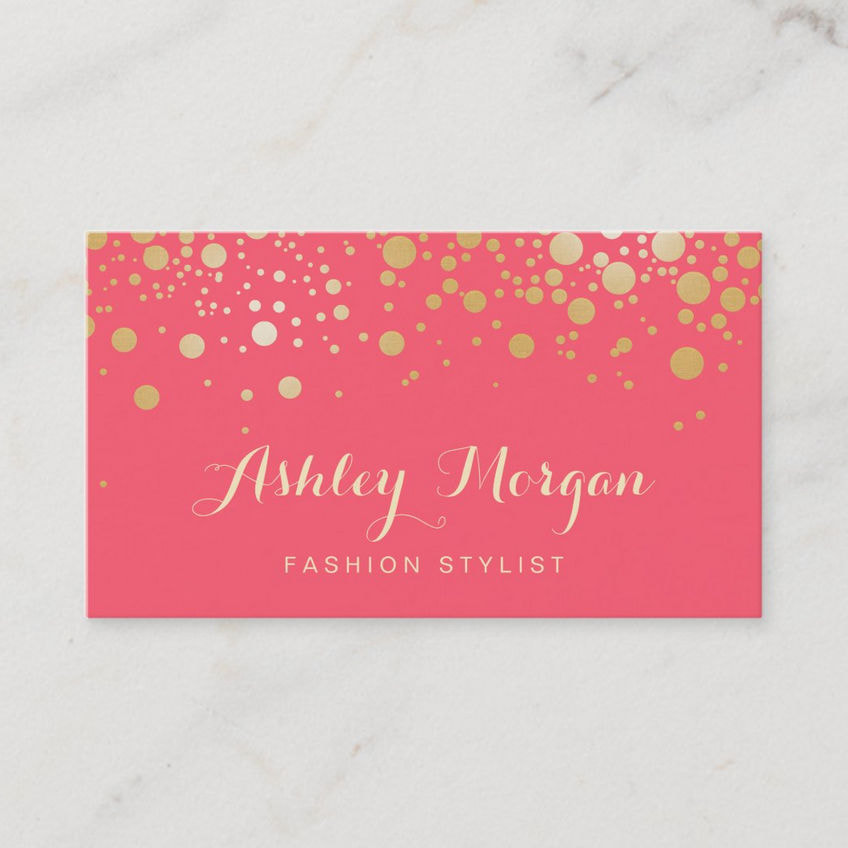 Glamour Gold Dots on Coral Pink Decor Fashion Stylist Business Cards