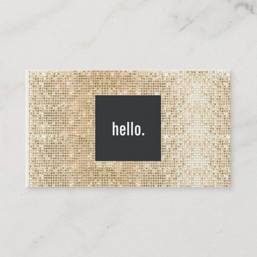 Gold Sequin Hello Greeting Social Networking Business Cards
