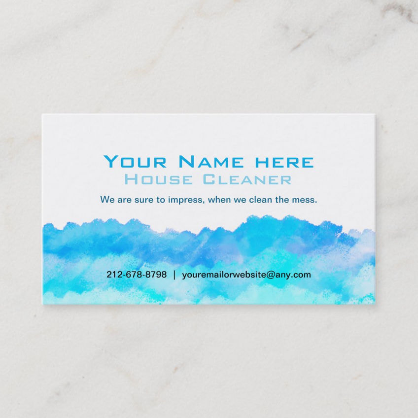 Modern Abstract Aqua and Blue Watercolor House Cleaning Business Cards