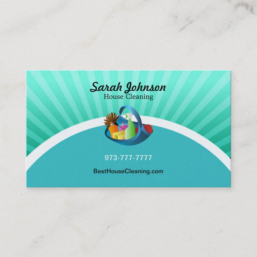 Modern and Fresh Teal Cleaning Basket House Cleaning Business Cards