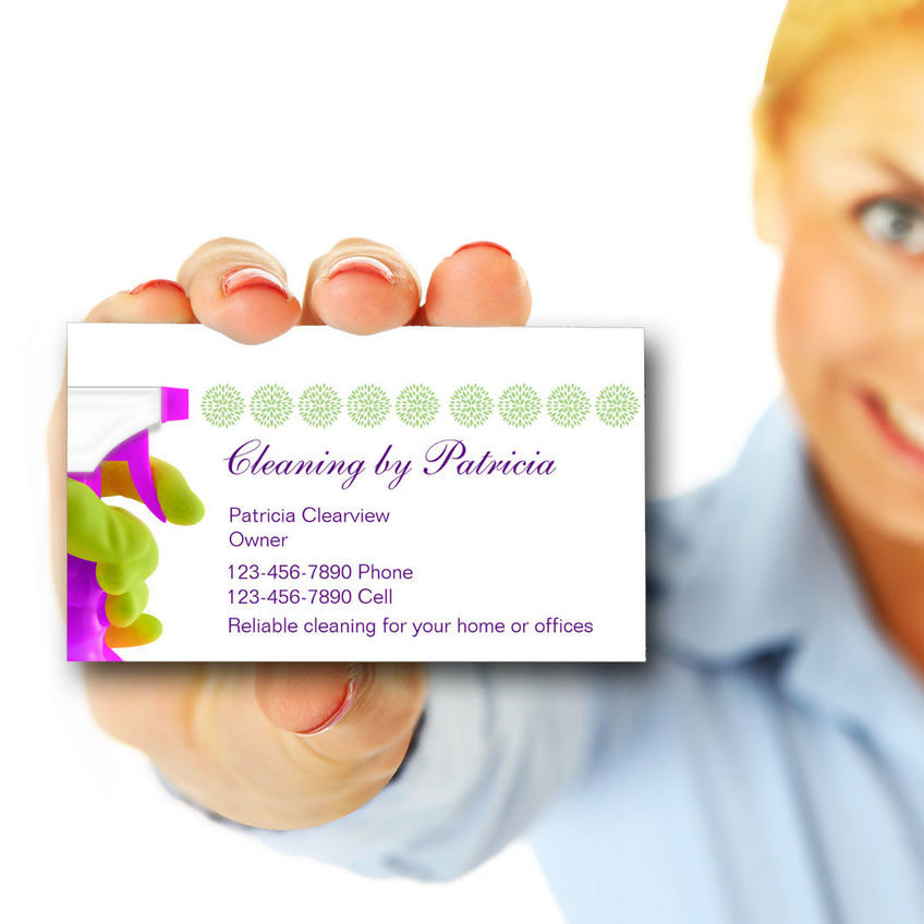 Modern Purple Spray Bottle Photograph House Cleaning Business Cards
