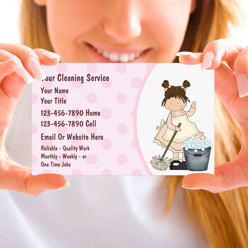 Cute Pink Mopping Bubbles Bucket Girly House Cleaning Business Cards