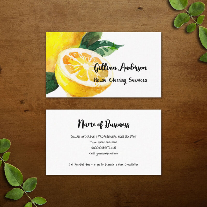 House Cleaning Services Yellow Lemon Slice Housekeeping Business Cards