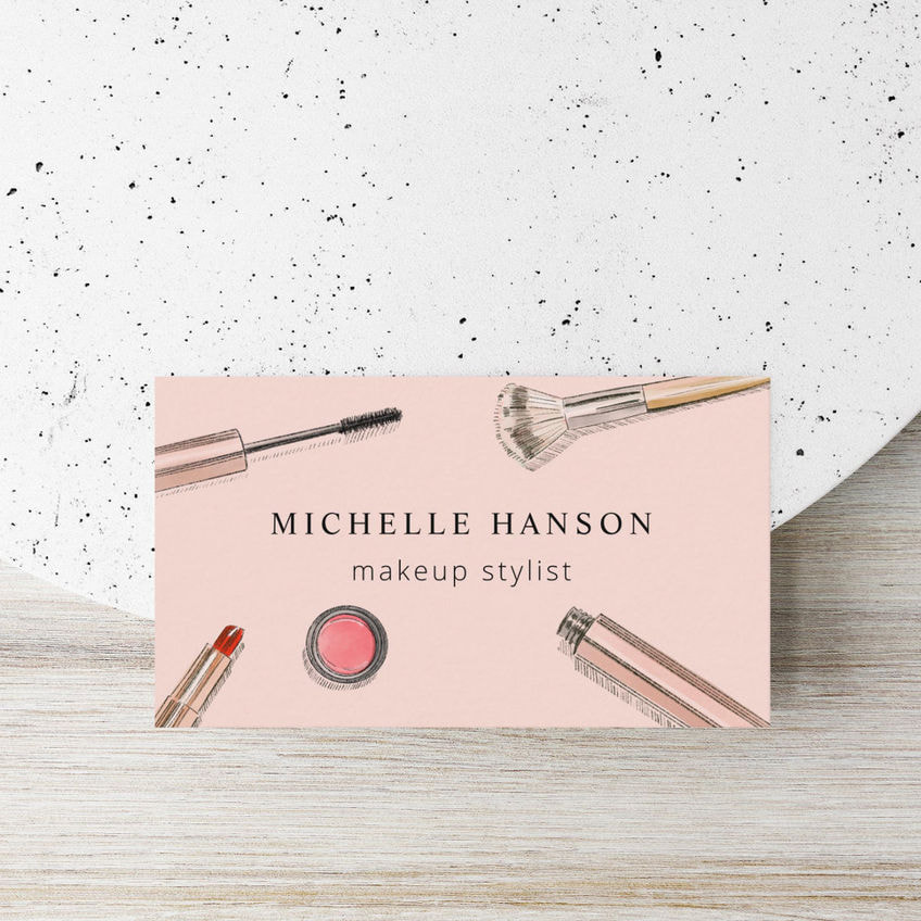 Illustrated Cosmetics Blush Pink Makeup Stylist Business Cards