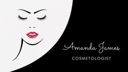 Modern Black White Woman Red Lips Cosmetologist Business Cards