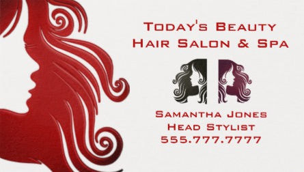Trendy Woman With Wavy Red Hair Silhouette Hair Salon Business Cards