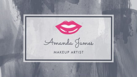 Chic Pink Lips Steel Gray Watercolor Makeup Artist Business Cards