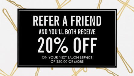 Chic Black White and Gold Bobby Pins Hair Salon Friend Referral Cards