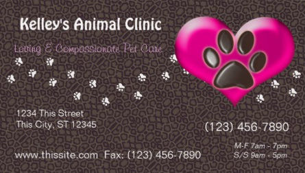 Professional Animal Services Pink Heart and Paw Prints Business Cards
