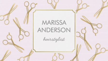 Stylish Light Pink and Gold Hair Cutting Scissors Hairstylist Business Cards
