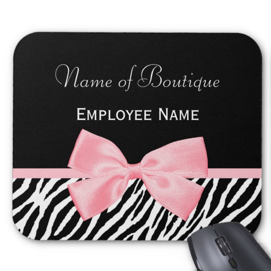 Chic Zebra Print Boutique Light True Pink Ribbon Bow Mouse Pad