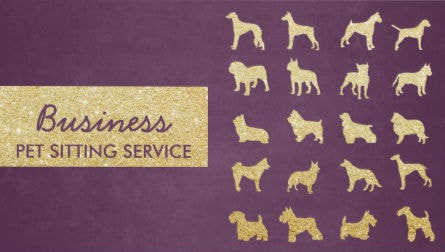 Pet Care Modern Purple and Gold Dogs Silhouettes Business Cards