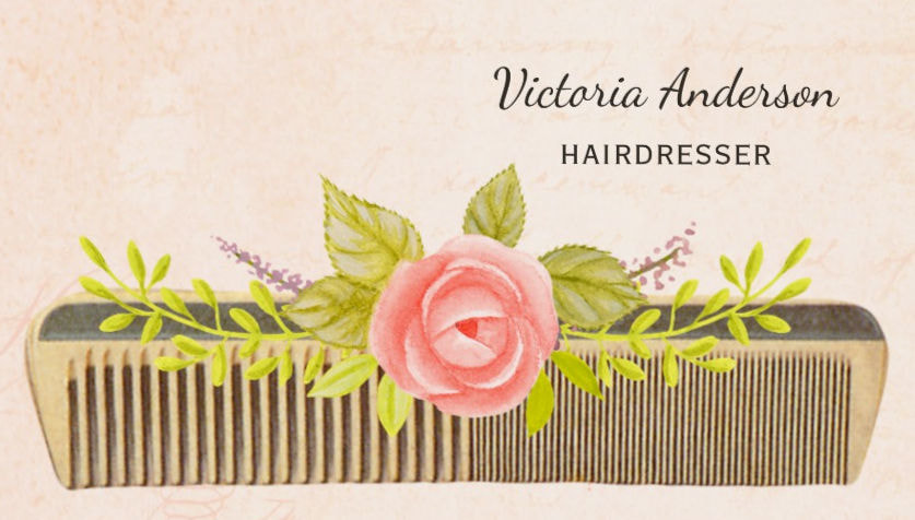 Elegant Hairdresser With Vintage Comb and Roses Business Cards