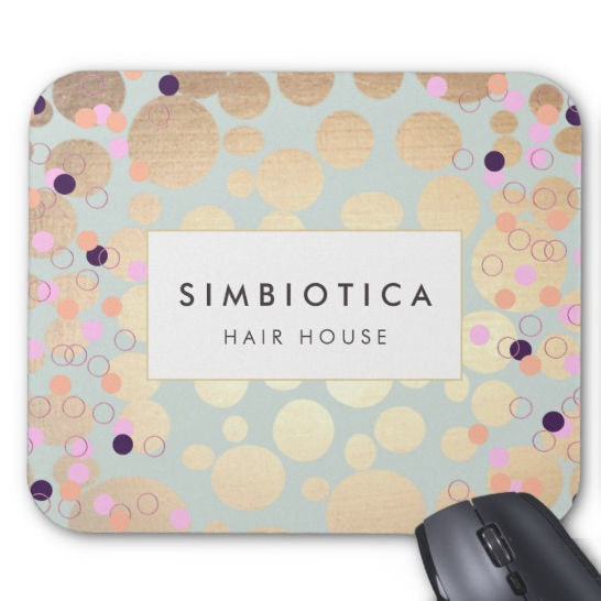 Fun Pink and Gold Confetti Pattern Hair and Beauty Salon Mouse Pad