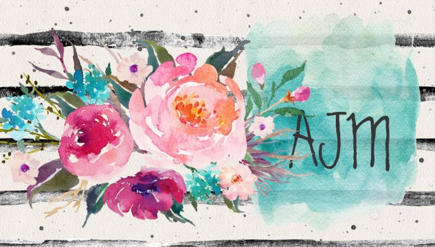 Floral Turquoise Pink Monogram Watercolor Bouquet Business Cards