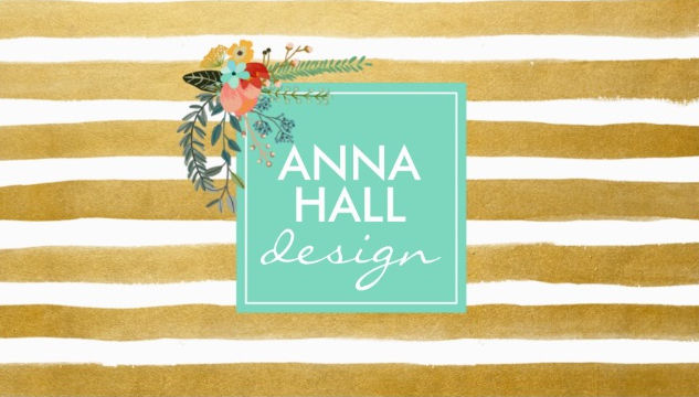 Modern Floral Sprig Aqua and Painted Faux Gold Foil Stripes Business Cards