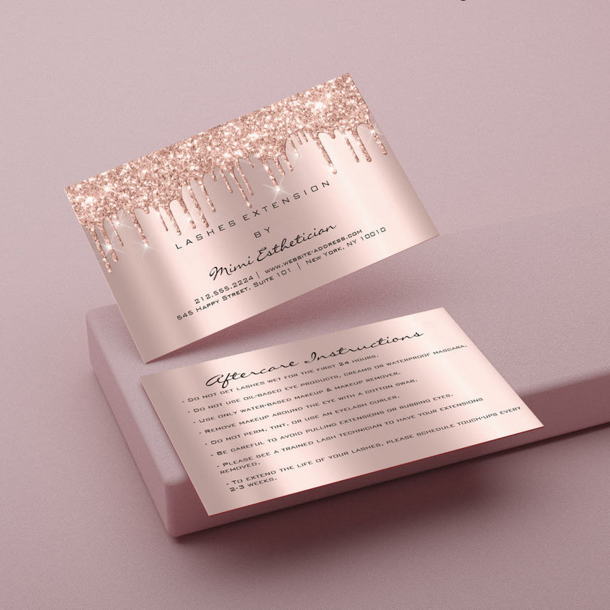 Rose Gold Diamond Sparkling Pink Glitter Drips Business Cards