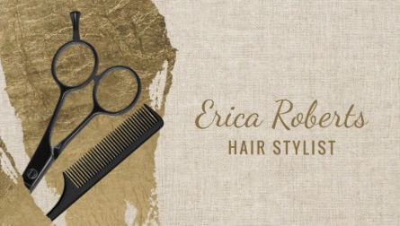 Hair Stylist Gold Brush Stroke Elegant Linen Style Business Cards