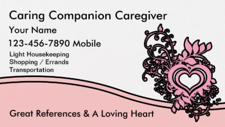 Cute Pink and White Floral Filigree Heart Companion Caregiver Business Cards