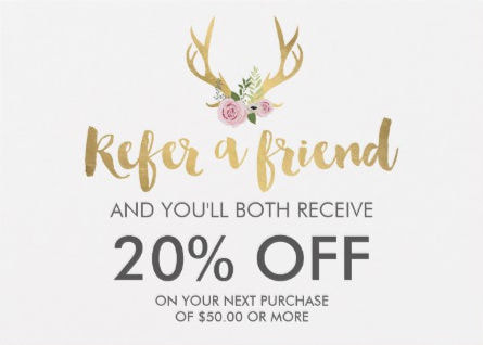 Bohemian Gold Antlers with Flowers Large Refer a Friend Referral Cards