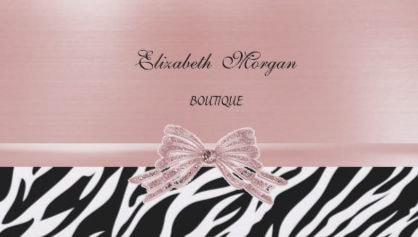 Elegant Stylish Chic Zebra Print With Sweet Pink Bow Business Cards