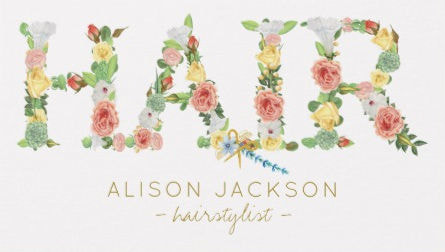 Romantic Peach and Yellow Spring Floral Typography Hairstylist Business Cards