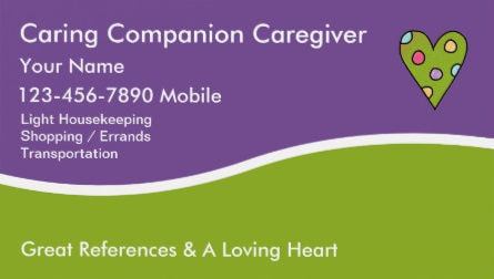 Cute Modern Green and Purple Polka Dot Heart Caregiver Business Cards