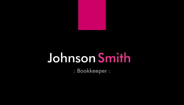 Modern Deep Pink Block Logo on Simple Black Bookkeeper Business Cards 