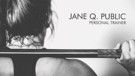 Black and White Weight Lifting Woman Personal Trainer Business Cards