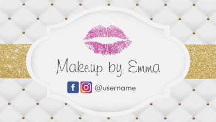 Makeup Artist Pink Glitter Lips Luxury White and Gold Quilts Business Cards