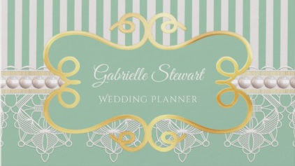 Elegant Pearl and Lace Soft Green Wedding Planner Business Cards
