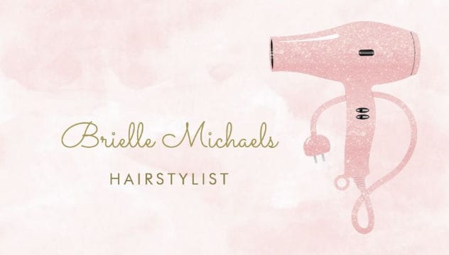 Chic Hairstylist Soft Pink Faux Glitter Hairdryer Business Cards