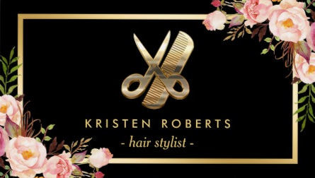 Eye Catching 3D Faux Gold Scissors Hair Stylist Floral Business Cards