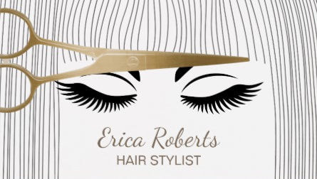 Hair Stylist Gold Scissors and Girl Hair Cutting Salon Business Cards