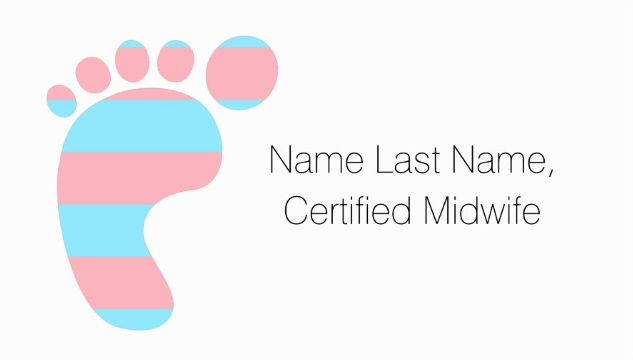 Cute Pink and Blue Striped Baby Footprint Certified Midwife Business Cards