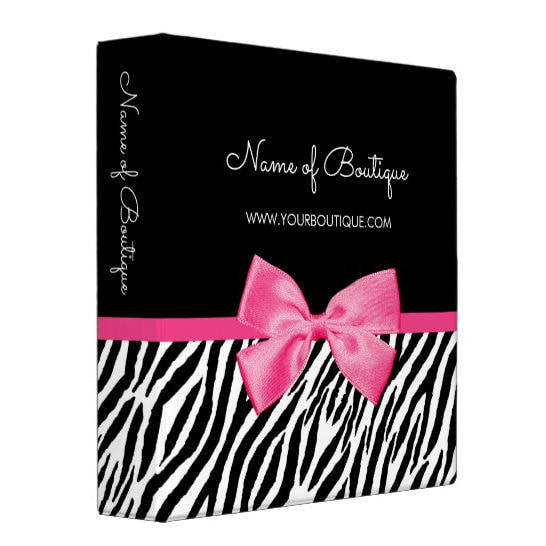 Trendy Zebra Print With Chic Hot Pink Bow Boutique Binder