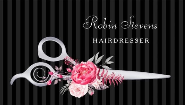 Chic Pink Floral Hairdresser Faux Silver Scissors Business Cards