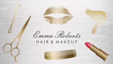Makeup Artist Hair Stylist Modern Gold and Silver Salon Business Cards