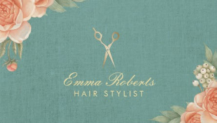 Hair Stylist Vintage Floral Elegant Turquoise Linen Business Cards