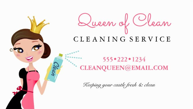 Girly Pink Cleaning Queen With Crown Cleaning Services Business Cards
