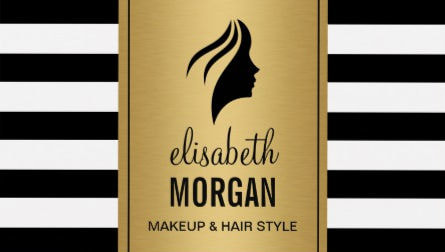 Chic Silhouette Woman Face Gold Black and White Stripes Business Cards