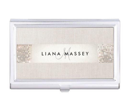 Beauty Consultant Chic Monogram and Name Sequin Case For Business Cards