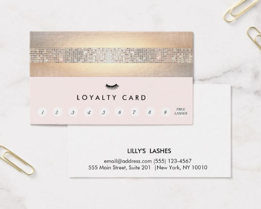 Eyelash Extensions Lash Faux Sequin Customer Loyalty Punch Business Cards